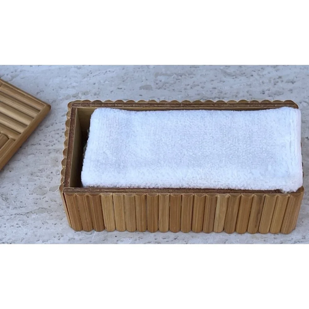 Frances Denney Dusting Powder Sealed in Reusable Bamboo Box With Lid & Puff VTG
